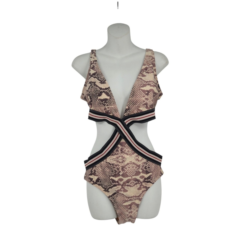Owcean Swimsuit One Piece L Snakeskin Plunge Cutout Monokini Resort Beachwear